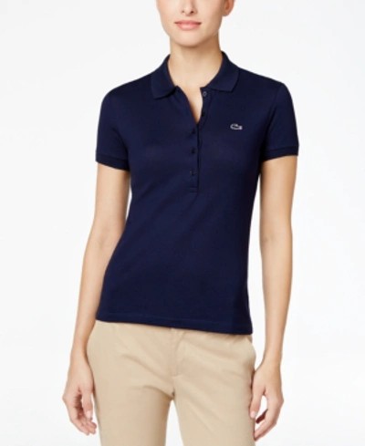 Shop Lacoste Short Sleeve Slim Fit Stretch Pique Polo Shirt In Navy Blue