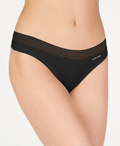 Shop Calvin Klein Striped-waist Thong Underwear Qd3670 In Black