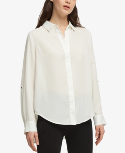 Shop Dkny Cuffed-sleeve Hidden-placket Blouse In White