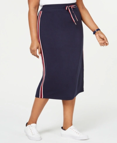 Shop Tommy Hilfiger Plus Size Striped Drawstring Skirt, Created For Macy's In Sky Captain