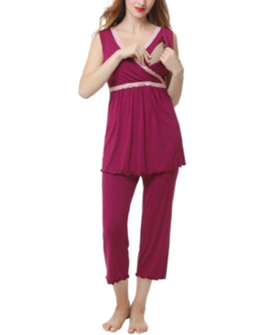 Shop Kimi & Kai Penny Maternity Nursing Pajama Set In Berry