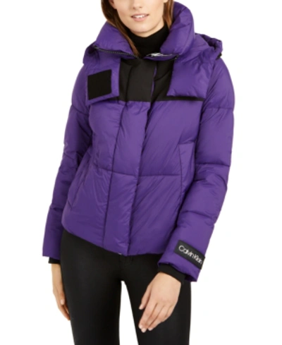Calvin Klein Cropped Puffer Coat In Neon Violet | ModeSens