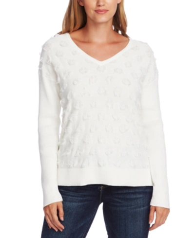 Shop Vince Camuto Cotton Fringe-dot Sweater In Pearl Ivory