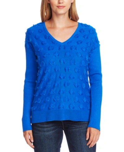 Shop Vince Camuto Cotton Fringe-dot Sweater In Deep River