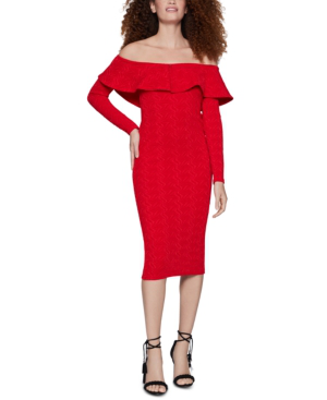 red off the shoulder knit dress