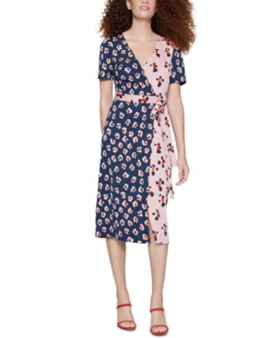 Shop Bcbgeneration Floral-print Midi Wrap Dress In Indigo