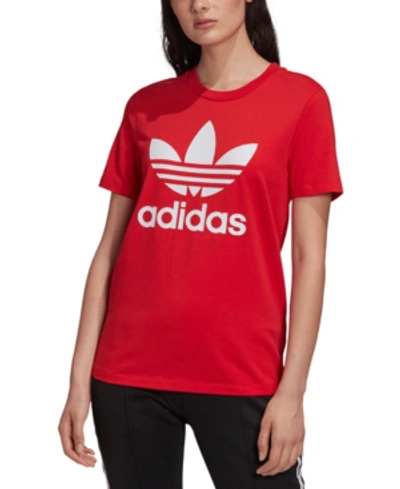 Shop Adidas Originals Women's Adicolor Cotton Trefoil T-shirt In Lush Red/white