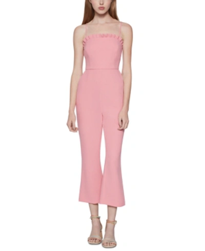 Shop Bcbgeneration Ruffled Cropped Jumpsuit In Watermelon