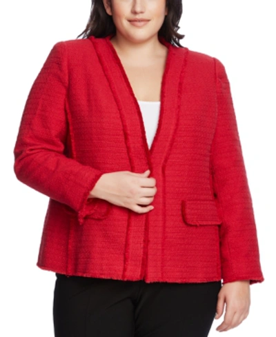 Shop Vince Camuto Plus Size Cotton Tweed Kiss-front Jacket In Rhubarb