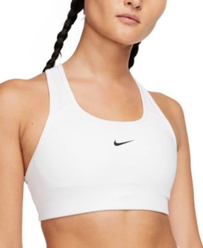 Shop Nike Women's 1-piece Pad Medium Impact Sports Bra In White/black