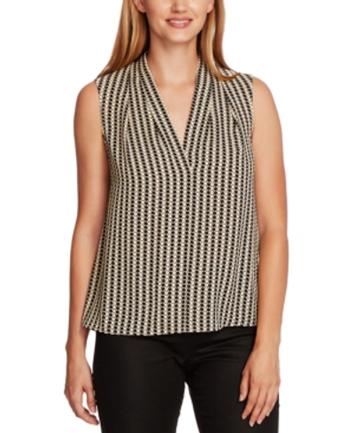 Shop Vince Camuto Pleated-shoulder Geo-print Top In Light Stone