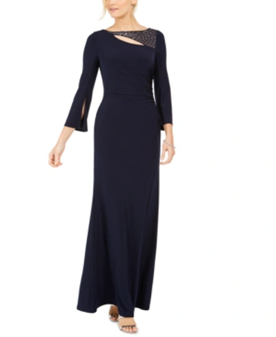 Vince Camuto Petite Embellished Keyhole Gown In Navy | ModeSens