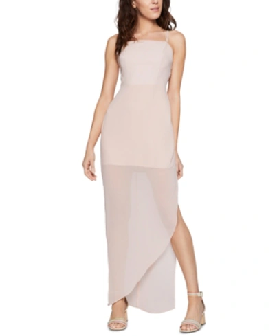 Shop Bcbgeneration Strappy Asymmetrical Satin Dress In Rose Smoke