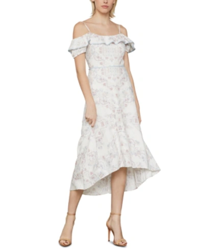 Shop Bcbgmaxazria Printed Off-the-shoulder Midi Dress In Gardenia-first Blo