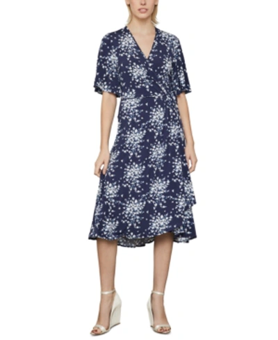 Shop Bcbgmaxazria Floral-print Wrap Dress In Pacific Blue-flora