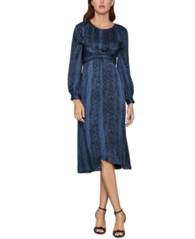 Shop Bcbgmaxazria Snake-embossed Satin Georgette Dress In Pacific Blue-python
