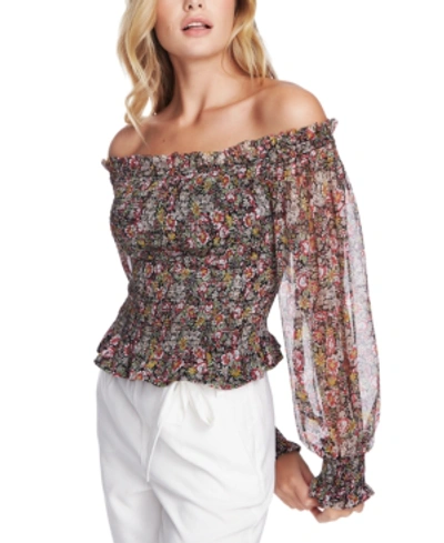 Shop 1.state Forest Garden Off-the-shoulder Top In Brown Multi