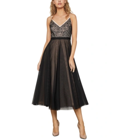 Shop Bcbgmaxazria Lace & Tulle A-line Dress In Bare Pink Combo