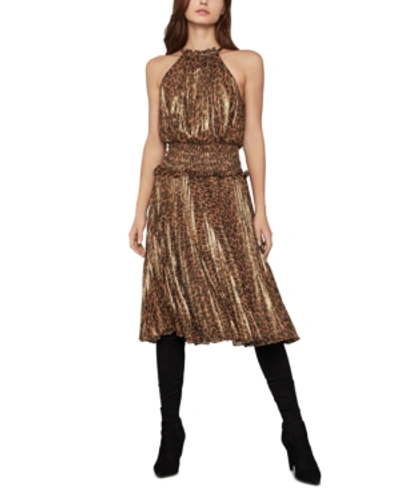 Shop Bcbgmaxazria Leopard-print Crinkle Dress In Bronze Leopard