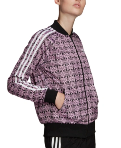 Shop Adidas Originals Women's Printed Bomber Jacket In Magic Berry/black