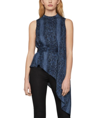 Shop Bcbgmaxazria Asymmetrical Snake-embossed Top In Pacific Blue-pytho