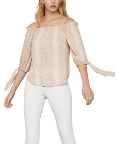 Shop Bcbgmaxazria Printed Off-the-shoulder Top In Bare Pink - Python