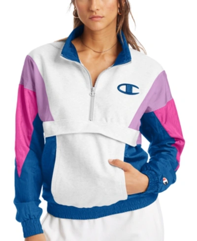 Shop Champion Women's Colorblocked Mixed-media Half-zip Jacket In Velvet Evening Multi