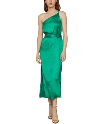 Shop Bcbgmaxazria One-shoulder Satin Dress In Sapphire Green