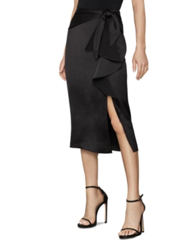 Shop Bcbgmaxazria Ruffled Satin Pencil Skirt In Black