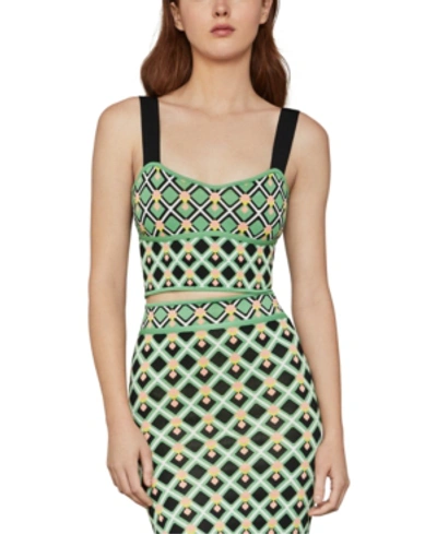 Shop Bcbgmaxazria Geo-print Knit Crop Top In Vibrant Green Comb
