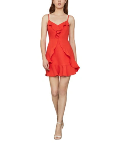 Shop Bcbgmaxazria Ruffled Satin Mini Dress In Vibrant Orange