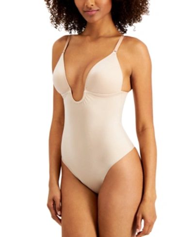 Shop Spanx Suit Your Fancy Plunge Low-back Thong Bodysuit 10206r In Champagne Beige