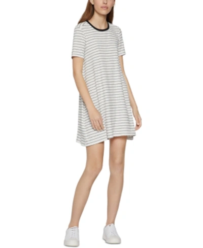 Shop Bcbgeneration Striped T-shirt Dress In Optic White