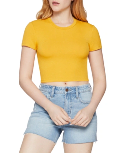 Shop Bcbgeneration Ribbed Crop Babydoll Tee In Honey Gold
