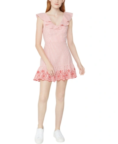 Shop Bcbgeneration Emroidered Cotton Seersucker Dress In Cherry