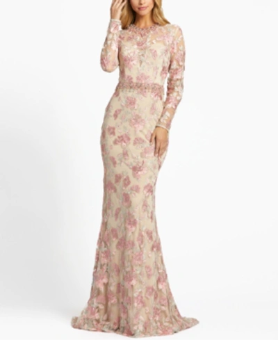 Shop Mac Duggal Floral Embellished Embroidered Gown In Rose Pink