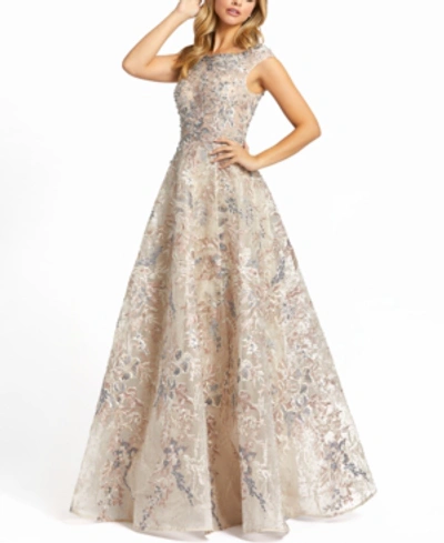 Shop Mac Duggal Embroidered Embellished Boat-neck A-line Gown In Multi