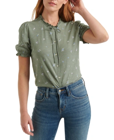Shop Lucky Brand Printed Button-up Top In Olive Multi