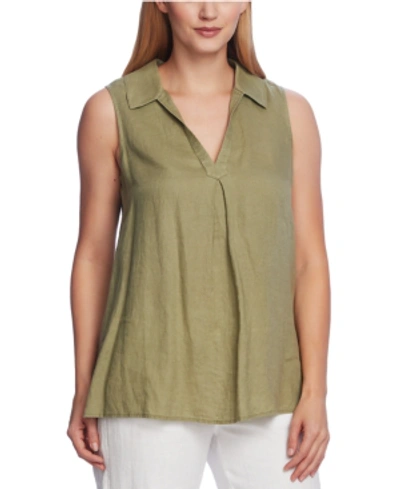 Shop Vince Camuto Linen Split Neck Tunic In Soft Willow