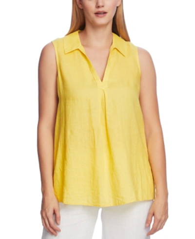 Shop Vince Camuto Linen Split Neck Tunic In Soft Canary