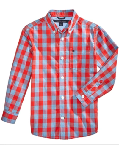 Tommy Hilfiger Big Boys Box-plaid Cotton Button-down Shirt In Fireside