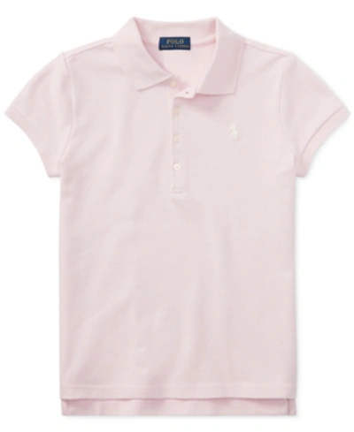 Shop Polo Ralph Lauren Big Girls Stretch Cotton Mesh Polo Shirt In Hint Of Pink