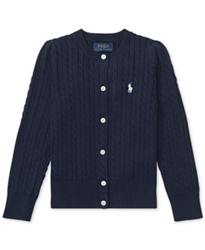 Shop Polo Ralph Lauren Toddler And Little Girls Cable-knit Cotton Cardigan In Hunter Navy