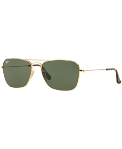 Shop Ray Ban Ray-ban Sunglasses, Rb3136 Caravan In Gold Shiny/ Green
