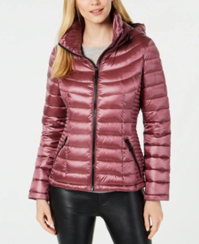 Shop Calvin Klein Petite Hooded Packable Down Puffer Coat, Created For Macy's In Pearlized Raspberry