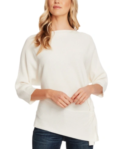 Shop Vince Camuto Petite Dolman-sleeve Side-twist Rib Asymmetrical Sweater In Pearl Ivory