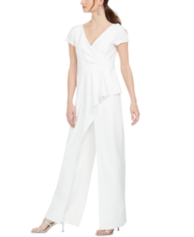 Shop Adrianna Papell Petite Surplice Jumpsuit In Ivory