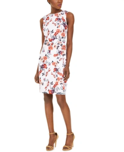 Shop Calvin Klein Petite Floral-print Sheath Dress In Blush Multi