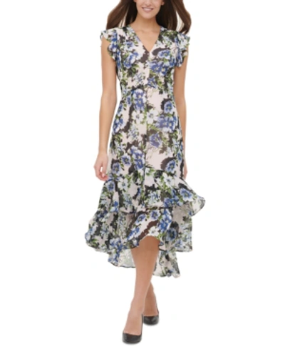 Shop Tommy Hilfiger Petite Carmen Floral-print Midi Dress In Powder Multi