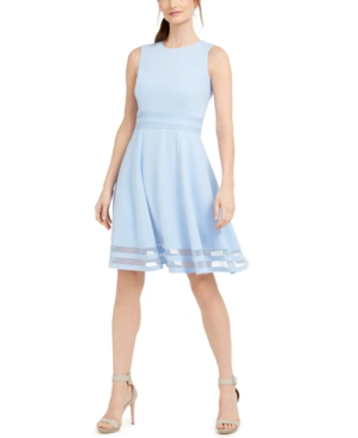 Calvin Klein Petite Illusion-trim Fit & Flare Dress In Serene | ModeSens